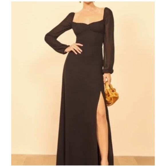 NWT Reformation Madeleine Long Sleeve Maxi Dress Size 6 Black #2E503 - Picture 1 of 10